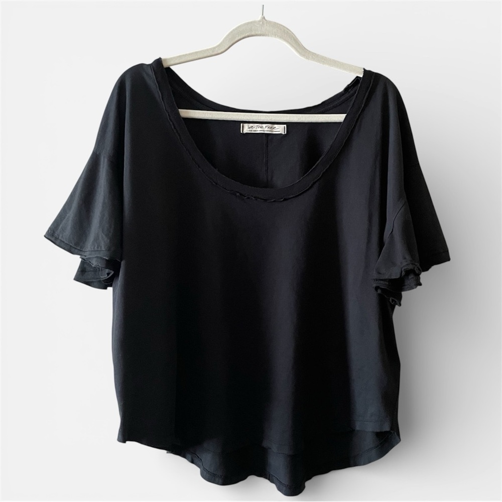 Free People Flutter Sleeve T Shirt Black